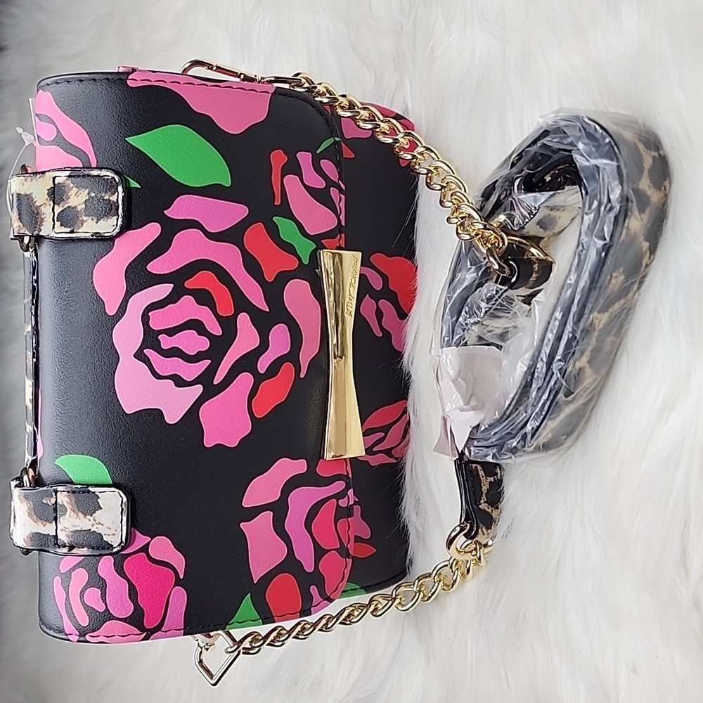 Betsey Johnson Top Handle Floral Leopard Crossbody Bag Purse - Picture 2 of 16